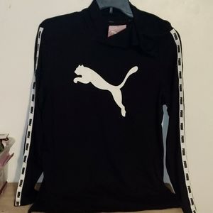 Puma Long Sleeved Hooded Tee Micro Tape Cotton Black White Logo Mens M